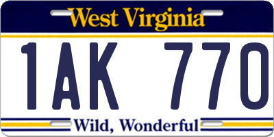 WV license plate 1AK770