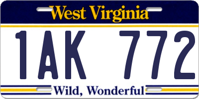 WV license plate 1AK772