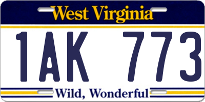 WV license plate 1AK773