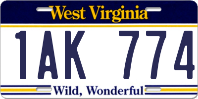 WV license plate 1AK774