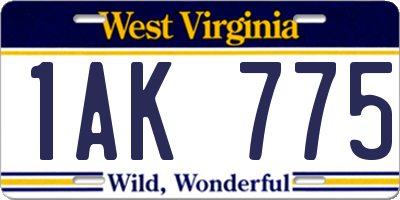 WV license plate 1AK775