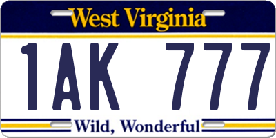 WV license plate 1AK777
