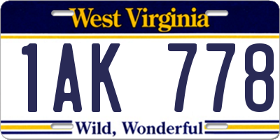WV license plate 1AK778