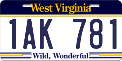 WV license plate 1AK781