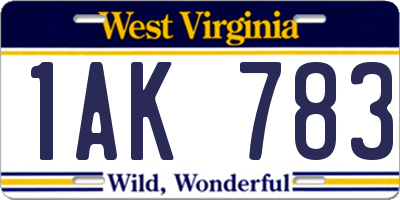 WV license plate 1AK783