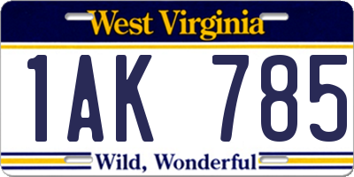 WV license plate 1AK785