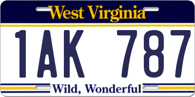 WV license plate 1AK787