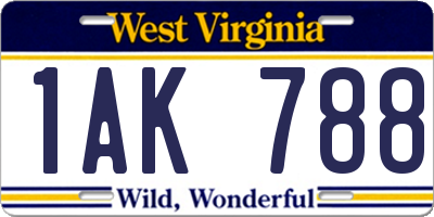 WV license plate 1AK788