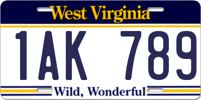 WV license plate 1AK789