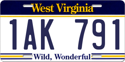 WV license plate 1AK791
