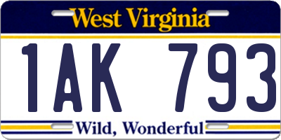 WV license plate 1AK793
