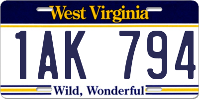 WV license plate 1AK794