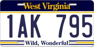 WV license plate 1AK795