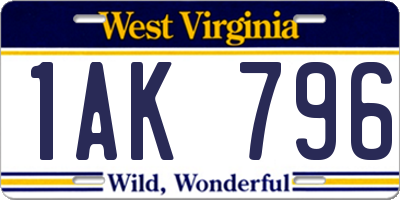 WV license plate 1AK796