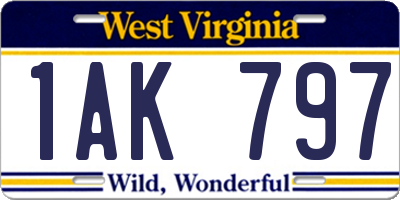 WV license plate 1AK797