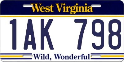 WV license plate 1AK798