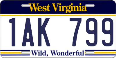 WV license plate 1AK799
