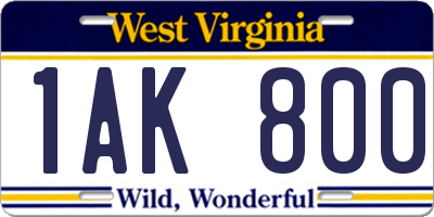 WV license plate 1AK800