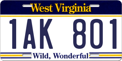 WV license plate 1AK801