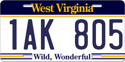 WV license plate 1AK805