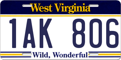 WV license plate 1AK806