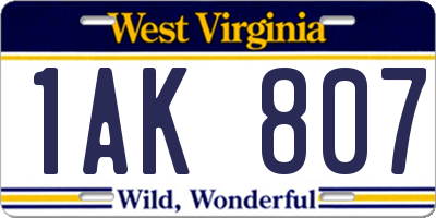 WV license plate 1AK807
