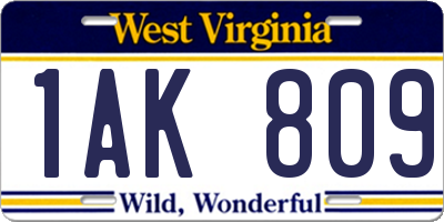 WV license plate 1AK809