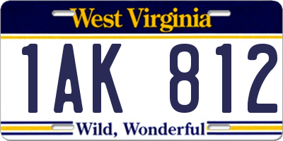 WV license plate 1AK812