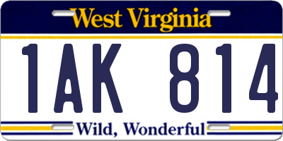 WV license plate 1AK814
