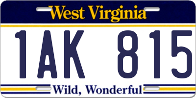 WV license plate 1AK815