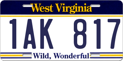 WV license plate 1AK817
