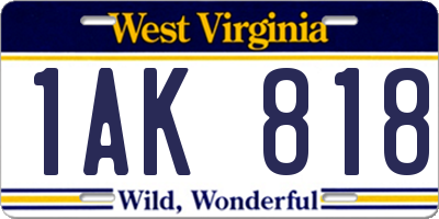 WV license plate 1AK818