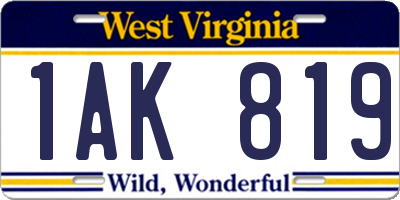 WV license plate 1AK819