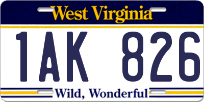 WV license plate 1AK826