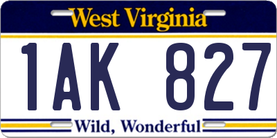 WV license plate 1AK827