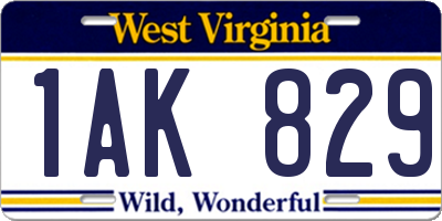 WV license plate 1AK829