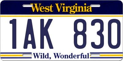 WV license plate 1AK830