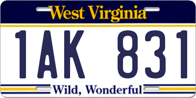 WV license plate 1AK831