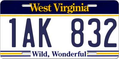 WV license plate 1AK832