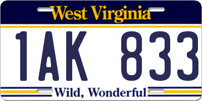 WV license plate 1AK833