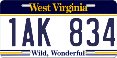WV license plate 1AK834