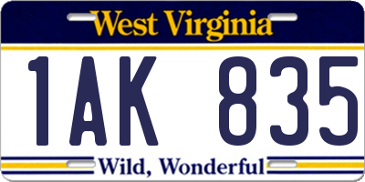 WV license plate 1AK835