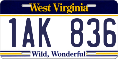 WV license plate 1AK836