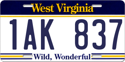WV license plate 1AK837
