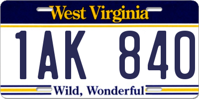 WV license plate 1AK840