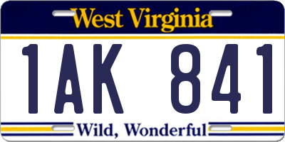 WV license plate 1AK841