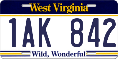 WV license plate 1AK842