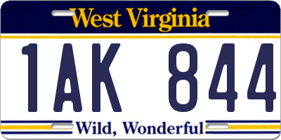 WV license plate 1AK844