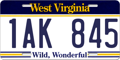 WV license plate 1AK845