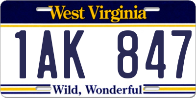 WV license plate 1AK847